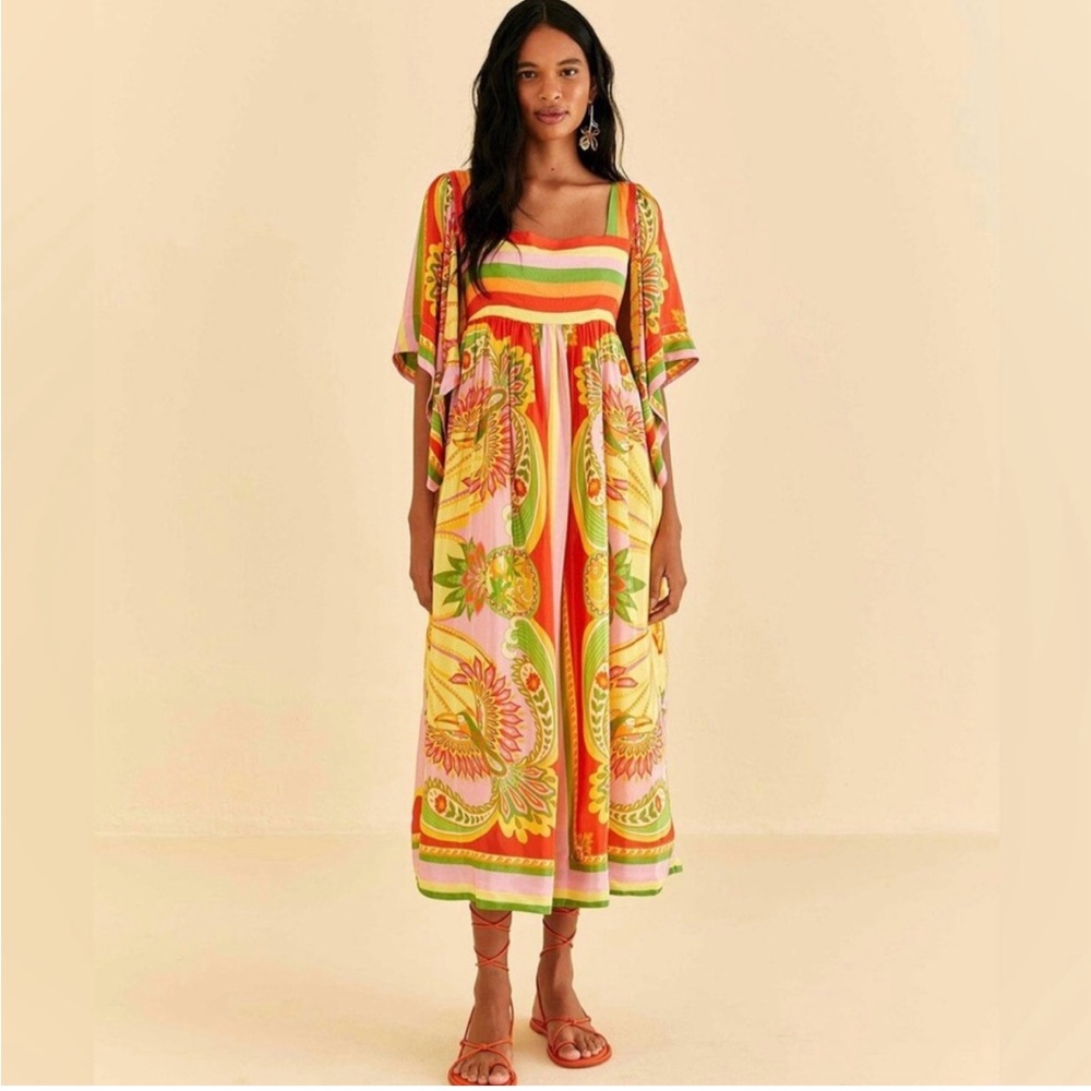 FARM RIO beach toucan scarf midi dress. NWT SZ SMALL